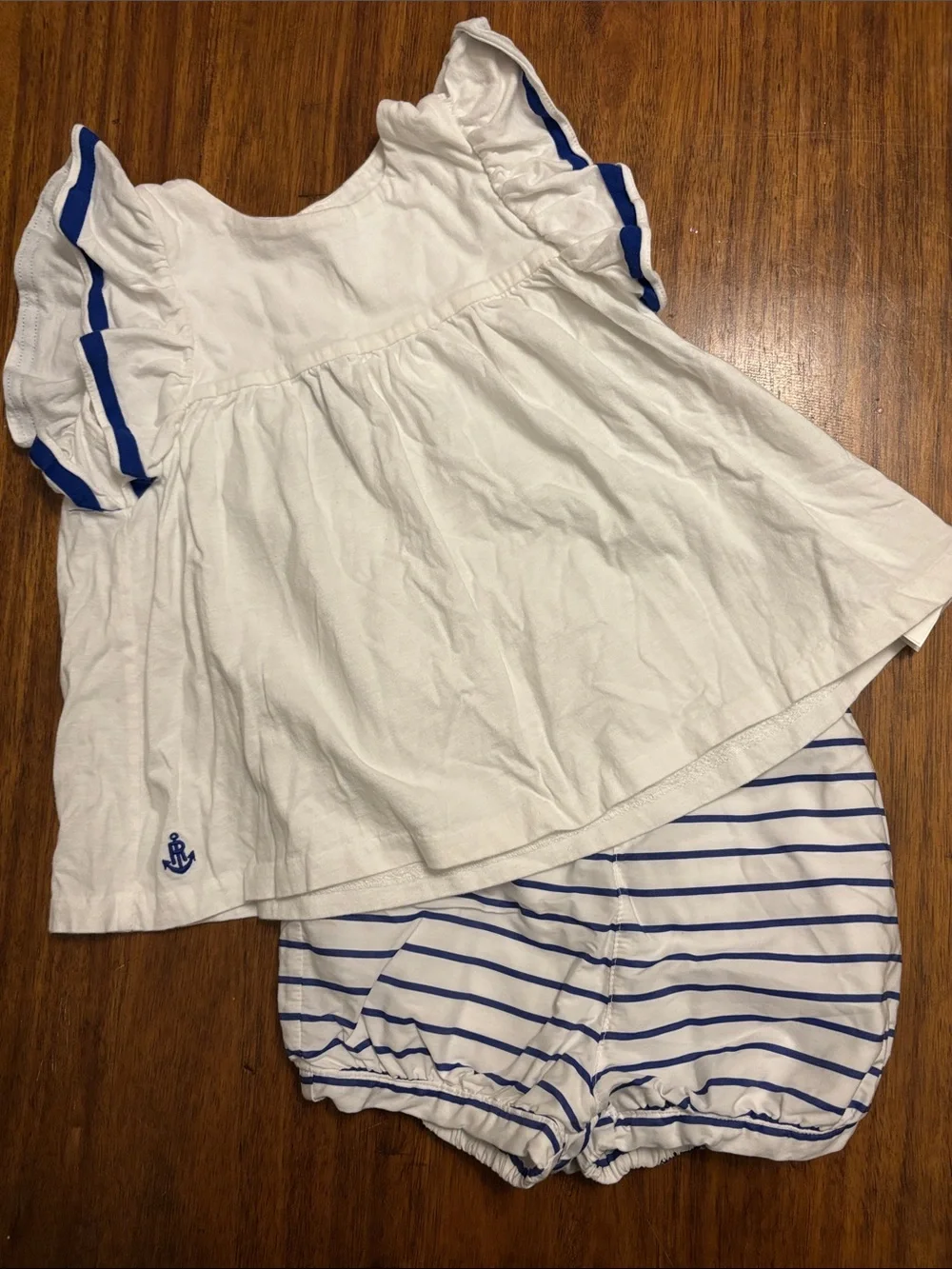 Ralph Lauren White Top with Blue Trim & Blue-Striped Bloomers - 24 month Sailor